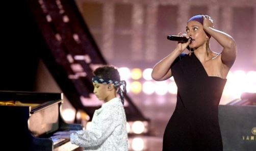 Egypt Daoud Dean performing with his mom at 2019 iHeartRadio Music Awards in Los Angeles, California